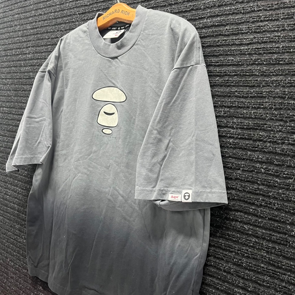 AAPE By A Bathing Ape Mens Grey Ombre Moonface Graphic T-Shirt Size M